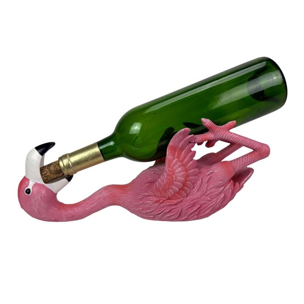 Flamingo Wine Bottle Holder Pink Resin Tropical Bar Decor 12 Inch